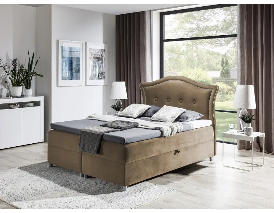 PRATO K21 łóżko kontynentalne 200x200  z pojemnikiem, srebrnymi pinezkami